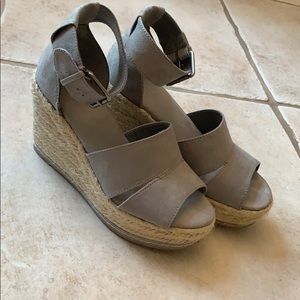 EUC grey suede wedges